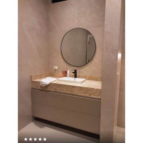 Espelho Redondo 45cm Decorativo sem Alça Moldura Couro Caramelo Lyo