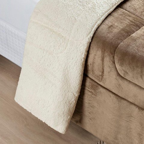 Coberdrom Sherpa e Flannel Everest Queen Manta Alta 150g 01 Peça - Caqui