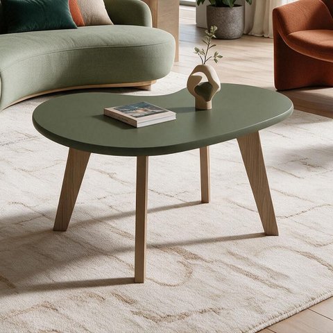 Mesa de Centro para Sala de Estar Orgânica 91cm Pés Retrô Ariela A05 Menta - Lyam Decor