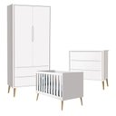 Ver imagem 1 de Quarto de Bebê Theo 2 Portas com Cômoda Gaveteiro Branco Acetinado Pés Madeira Natural - Reller