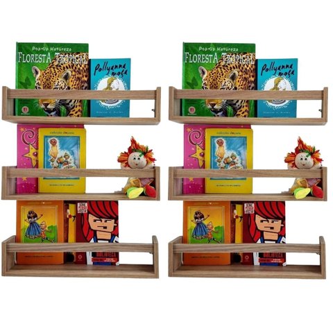 Combo 6 Prateleiras Estantes Revisteiro Quarto Infantil Nicho Sala de Leitura MDF Madeira 55cm