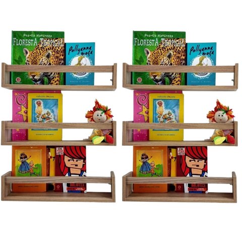 Combo 6 Prateleiras Estantes Revisteiro Quarto Infantil Nicho Sala de Leitura Mdf madeira 55cm