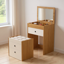 Ver imagem 1 de Penteadeira Cômoda Olivia Mdf 80x60cm Espelho Banqueta:naturale/off White