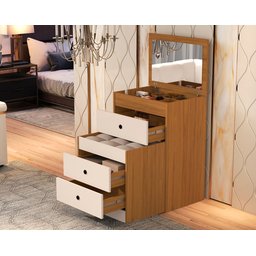 Penteadeira Cômoda Olivia Mdf 80x60cm Espelho Banqueta:naturale/off White - 2