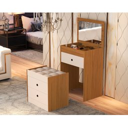 Penteadeira Cômoda Olivia Mdf 80x60cm Espelho Banqueta:naturale/off White - 4
