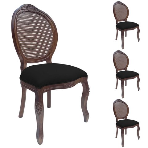 4 Cadeira Medalhão Madeira Entalhada com Tela Telinha Palhinha Poltrona Natural Provençal Indiana de