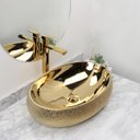 Ver imagem 3 de Cuba Pia Louça Cerâmica Apoio Banheiro 59x41cm Luxo Gold