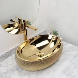 Cuba Pia Louça Cerâmica Apoio Banheiro 59x41cm Luxo Gold - 2