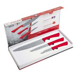 Conjunto Facas 3 Pçs Vulcano Euro Home Original Chef Cozinha - Vermelho - 3