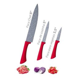 Conjunto Facas 3 Pçs Vulcano Euro Home Original Chef Cozinha - Vermelho - 4