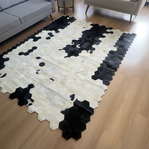 Tapete de Couro Preto e Branco 200x250 Placas Hexagonal 12cm