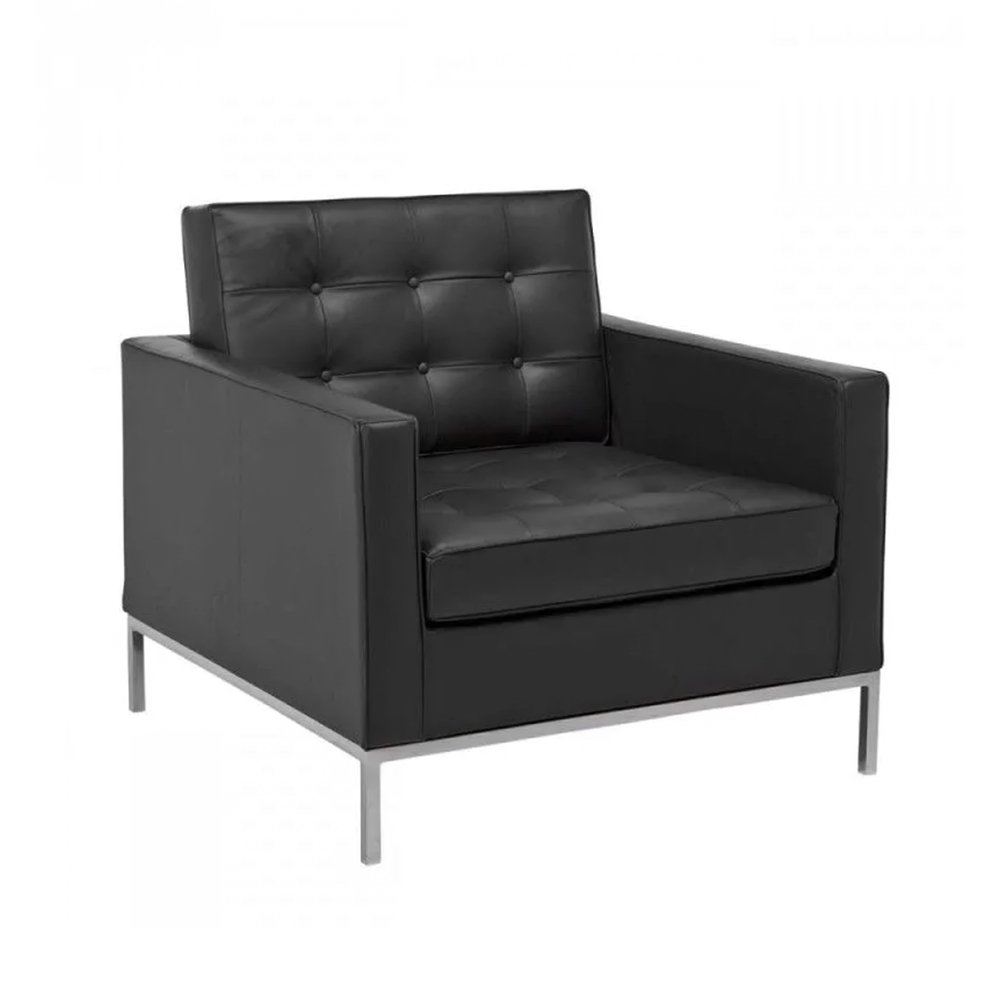 Poltrona Florence Knoll Cromado em Sintético Preto