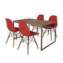 Ver imagem 6 de Mesa Industrial Base Ferro Cobre Tampo 137X90 Amêndoa 4 Cadeiras Madeira Assento Vermelho Marrom