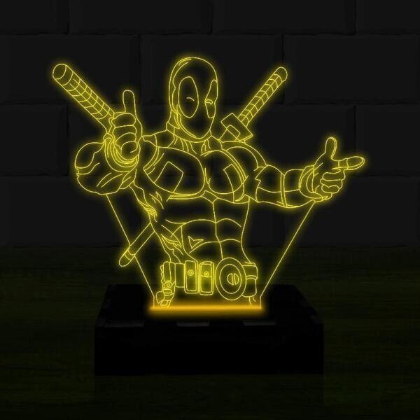 Luminária Led 3D Deadpool Heroi1 - Amarelo | MadeiraMadeira