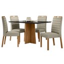 Ver imagem 1 de Mesa de Jantar Anitta 135x90 Cm com Vidro Ype Preto e 4 Cadeiras Mariana Veludo Nude – New Ceval