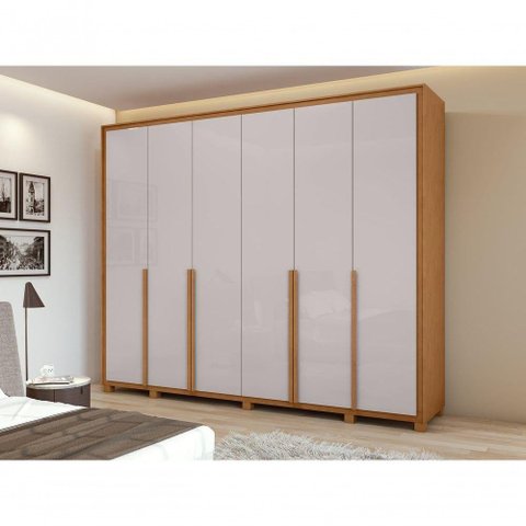 Guarda-roupas Casal 6 Portas 8 Gavetas com Pés 100% Mdf Imperatore - Lopas Amendoa Clean/off White