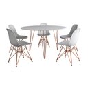 Ver imagem 2 de Mesa Jantar Redonda 110cm Branca Clips 3 Pés com 5 Cadeiras Eames Eiffel Brancas Base Cobre