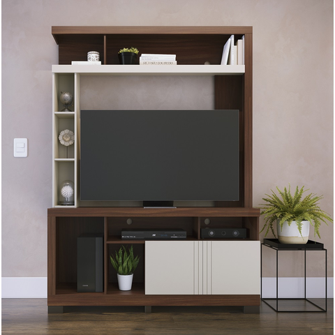 Estante Elba para Tv's de até 50 Polegadas com 2 Pts com Frisos - Nogueira Real/ Off White Matte Col