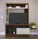 Ver imagem 1 de Estante Elba para TV até 50 Polegadas com 2 Pts com Frisos - Nogueira Real/ Off White Matte Colibri