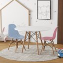 Ver imagem 1 de Conjunto de Mesa Eames Eiffel Madeira Infantil 68cm Redondo Branco 1 Cadeira Azul 1 Cadeira Rosa