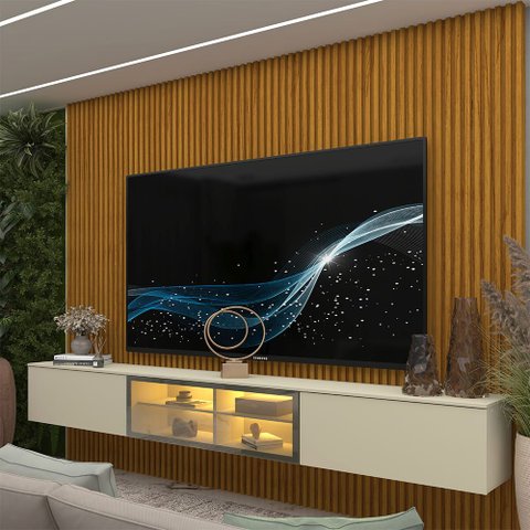 Home para TV Ripado 220 Supremo LED Reflecta 100% MDF Naturale Off White - Gelius