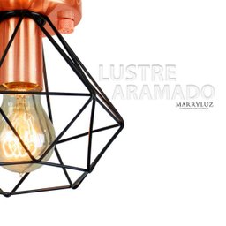 Lustre Aramado Diamante Majestoso Redondo Preto/Cobre - 3