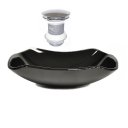 Ver imagem 1 de CUBA DE VIDRO ABAULADA 45CM PRETO + VALVULA CLICK