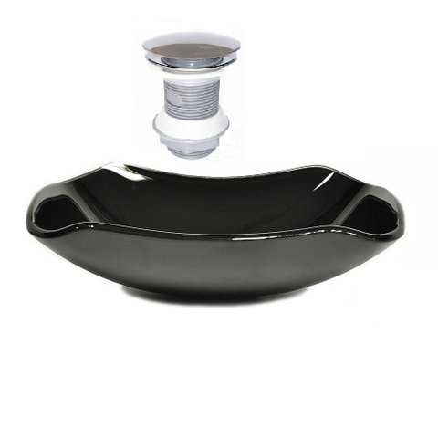 CUBA DE VIDRO ABAULADA 45CM PRETO + VALVULA CLICK