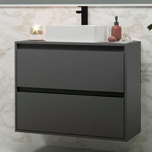 Gabinete para Banheiro com Cuba 80cm Mdf Grafite Dubai - On Móveis