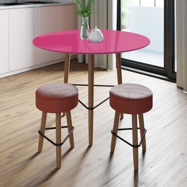 Conjunto com Mesa Gardênia Pink Peacock e 2 Banquetas Vermelhas - 2