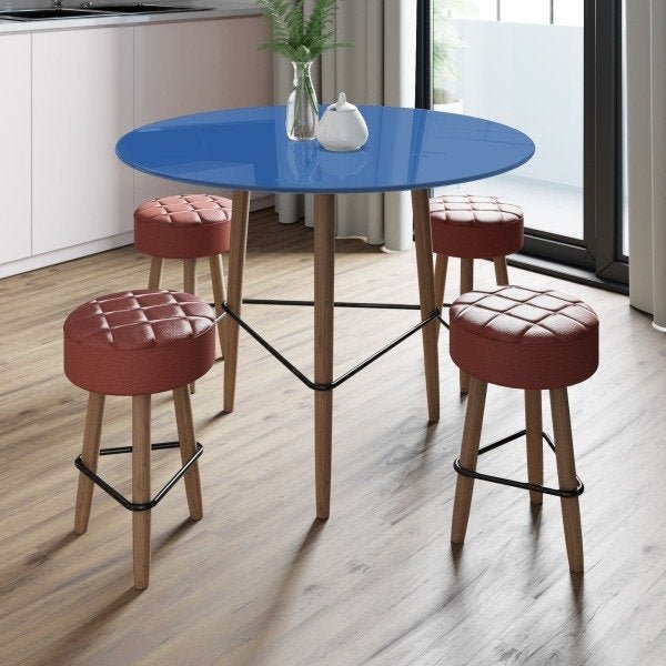 Conjunto com Mesa Gardênia Princess Blue e 4 Banquetas Vermelhas - 2