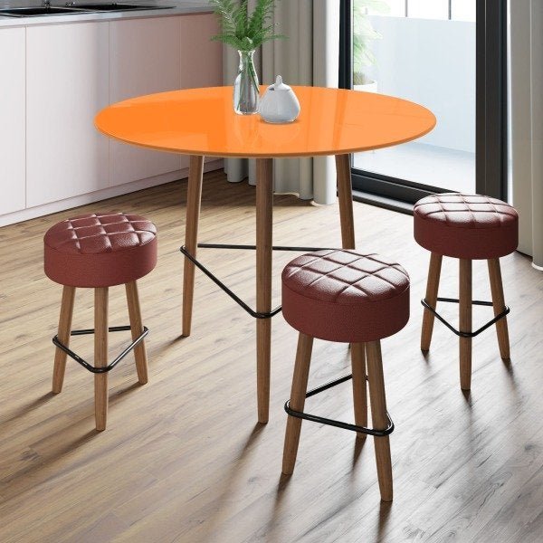 Conjunto com Mesa Gardênia Turmeric e 3 Banquetas Vermelhas - 1