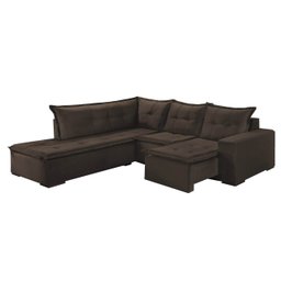 Sofá de Canto 5 Lugares Retrátil Denver Tecido Suede 197cm x 226cm Cor Marrom - 1