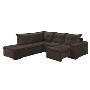 Sofá de Canto 5 Lugares Retrátil Denver Tecido Suede 197cm x 226cm Cor Marrom