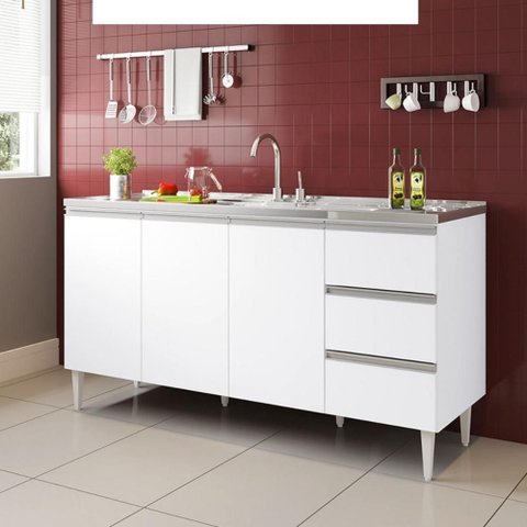 Balcão Recife 1,60 Mt - 3 Gavetas 3 Portas Branco
