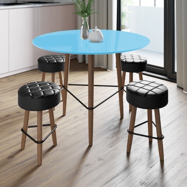 Conjunto com Mesa Gardênia Azul Claro e 4 Banquetas Pretas - 2