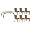 Ver imagem 1 de Conjunto: Mesa Sala Jantar Havana Tampo c/ Vidro Curvo 180cm+6 Cadeiras Dakota Madeira Naturale/Off