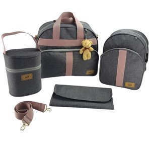 Kit Bolsa Maternidade 04 peças C/Mochila Cinza/Rosa