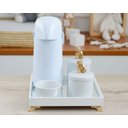 Ver imagem 1 de Kit Higiene Porcelana Bebê Maternidade Pote Cotonete Pote Algodão + Térmica - K012 Ursa Dourado