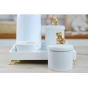 Ver imagem 2 de Kit Higiene Porcelana Bebê Maternidade Pote Cotonete Pote Algodão + Térmica - K012 Ursa Dourado