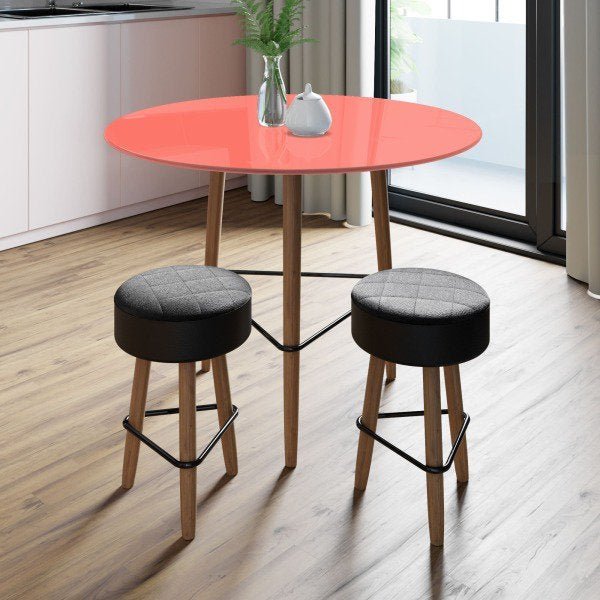 Conjunto com Mesa Gardênia 80 cm Living Coral e 2 Banquetas Pretas - 1