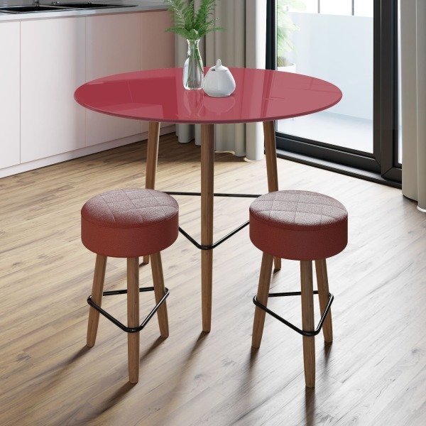 Conjunto com Mesa Gardênia 80cm Jester Red e 2 Banquetas Vermelhas - 2