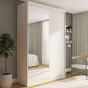 Ver imagem 1 de Guarda-roupa Solteiro 2 Portas de Correr 2 Gavetas e 3 Espelhos Salvador Plus - Branco