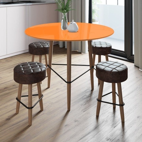 Conjunto com Mesa Gardênia Turmeric e 4 Banquetas Marrons - 1