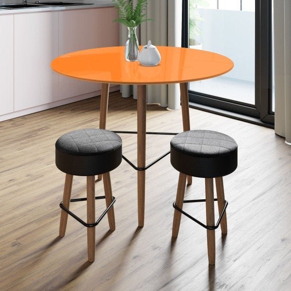 Conjunto com Mesa Gardênia 80 cm Turmeric e 2 Banquetas Pretas - 2