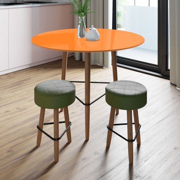 Conjunto com Mesa Gardênia 80 cm Turmeric e 2 Banquetas Verdes - 1