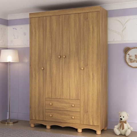 Guarda-roupa Infantil 122cm 4 Portas e 2 Gavetas Dengo Multimóveis Mp4438 Madeirado Madeirado