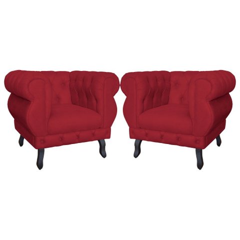 Kit 2 Poltronas Decorativa Sala Recepção Maya Suede Vermelho Lm Decor