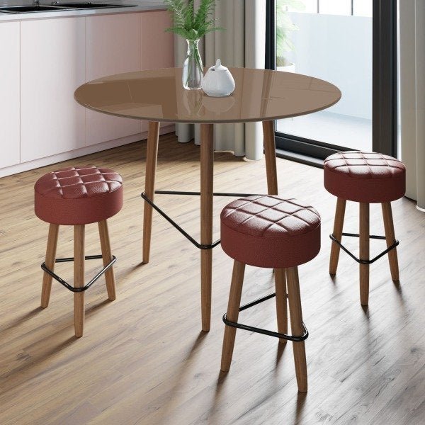 Conjunto com Mesa Gardênia Toffee e 3 Banquetas Vemelhas - 1