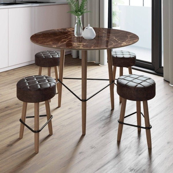 Conjunto com Mesa Gardênia Emperador e 4 Banquetas Marrons - 1